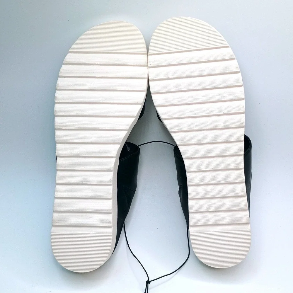 Kensie Endy Comfort Slide Women Size 7 Black Faux Leather Wedge Sandal KS261620